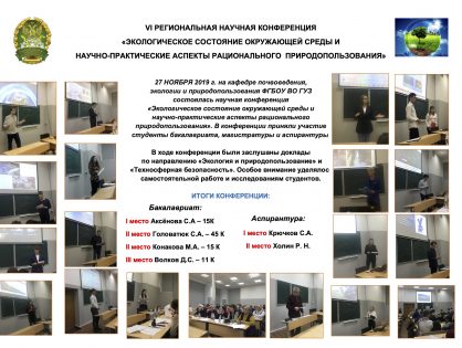 VI региональная научная конференция «Экологическое состояние окружающей среды и научно-практические аспекты рационального природопользования»